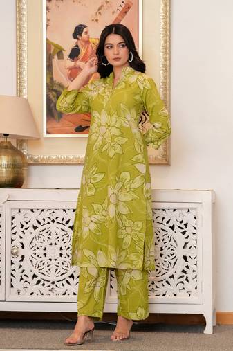 shamrock green printed cotton kurta sets