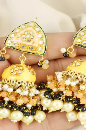 Meena pearl morganite black spinel earrings