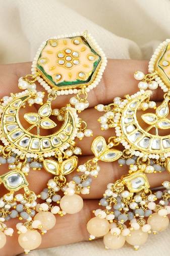 Kundan meena pearl moonstone earrings