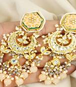 Kundan meena pearl moonstone earrings