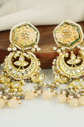 Kundan meena pearl moonstone earrings
