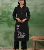 jade black embroidered cotton kurta sets