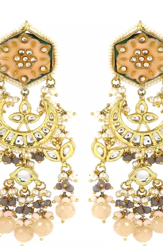 Kundan meena pearl moonstone earrings