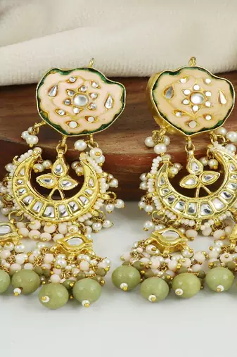 Meena pearl green jade moonstone earrings