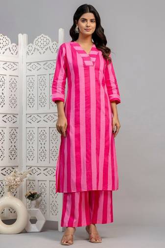bubblegum pink printed cotton kurta sets