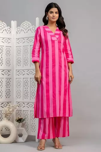 bubblegum pink printed cotton kurta sets