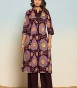 chestnut purple printed cotton kurta sets
