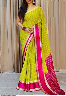 Green Zari Weaving Georgette Viscose Saree 1
