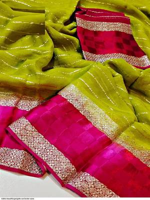 Green Zari Weaving Georgette Viscose Saree 2