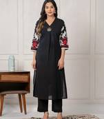 MIKA EBONY black embroidered cotton kurta sets
