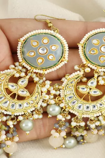Meena green jade moonstone pearl earrings