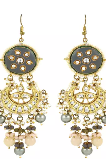 Meena green jade moonstone pearl earrings