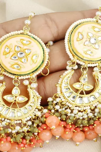 Kundan meena pearl moonstone earrings