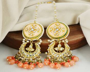 Kundan meena pearl moonstone earrings 1