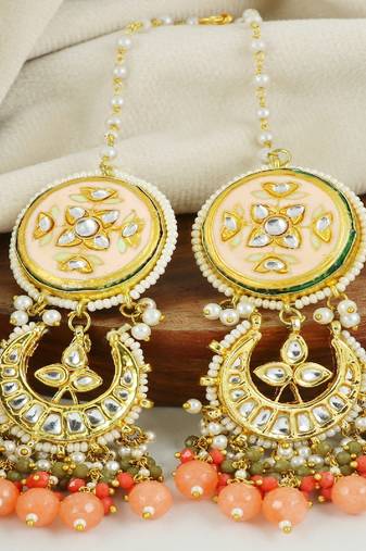 Kundan meena pearl moonstone earrings