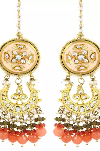 Kundan meena pearl moonstone earrings