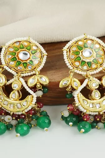 Pink sapphire moonstone meena earrings