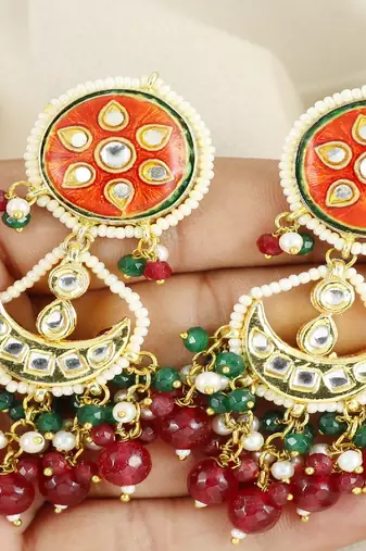 Pearl pink sapphire green onyx earrings