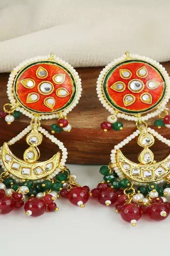 Pearl pink sapphire green onyx earrings