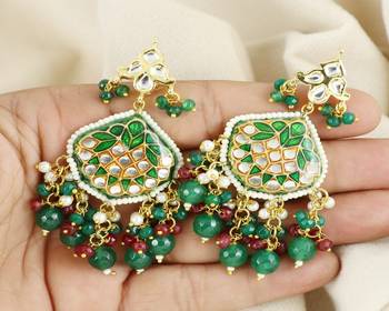 Kundan pearl ruby green onyx earrings 1