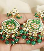 Kundan pearl ruby green onyx earrings