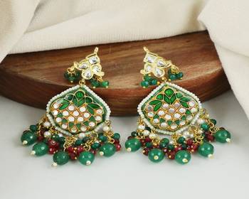 Kundan pearl ruby green onyx earrings 2