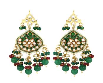 Kundan pearl ruby green onyx earrings 3