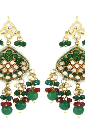 Kundan pearl ruby green onyx earrings