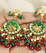Kundan pearl ruby green onyx earrings