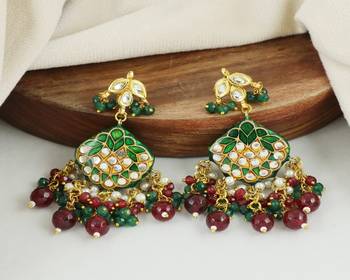 Kundan pearl ruby green onyx earrings 2