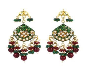 Kundan pearl ruby green onyx earrings 3