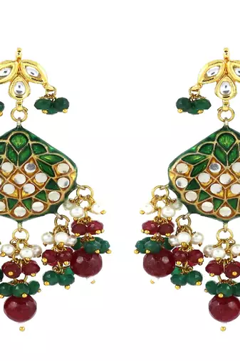 Kundan pearl ruby green onyx earrings