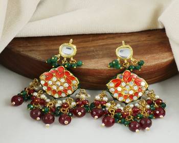 Kundan pearl ruby green onyx earrings 2