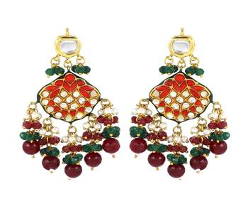 Kundan pearl ruby green onyx earrings 3