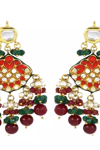 Kundan pearl ruby green onyx earrings