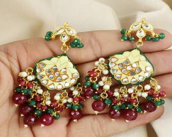 Kundan pearl ruby green onyx earrings 1