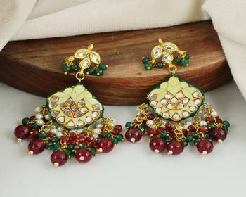Kundan pearl ruby green onyx earrings 2