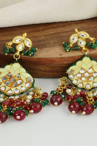 Kundan pearl ruby green onyx earrings