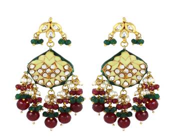 Kundan pearl ruby green onyx earrings 3