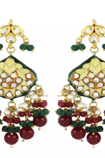 Kundan pearl ruby green onyx earrings