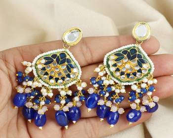 Kundan pearl quartz sapphire earrings 2