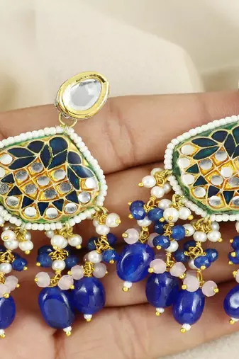 Kundan pearl quartz sapphire earrings