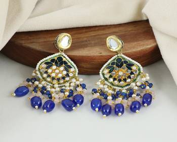 Kundan pearl quartz sapphire earrings 3