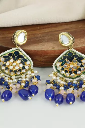 Kundan pearl quartz sapphire earrings