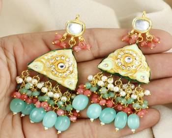 Kundan pearl rose quartz earrings 2