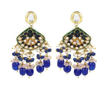 Kundan pearl quartz sapphire earrings 1