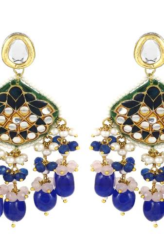 Kundan pearl quartz sapphire earrings