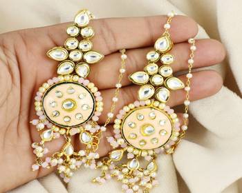 Kundan pearl rose quartz earrings 1