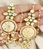 Kundan pearl rose quartz earrings