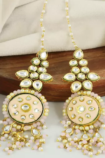 Kundan pearl rose quartz earrings